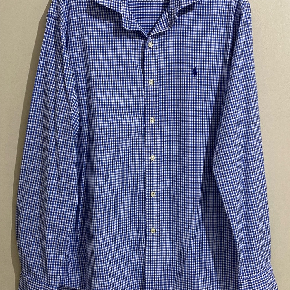 Ralph Lauren Blue and White Gingham Dress Shirt